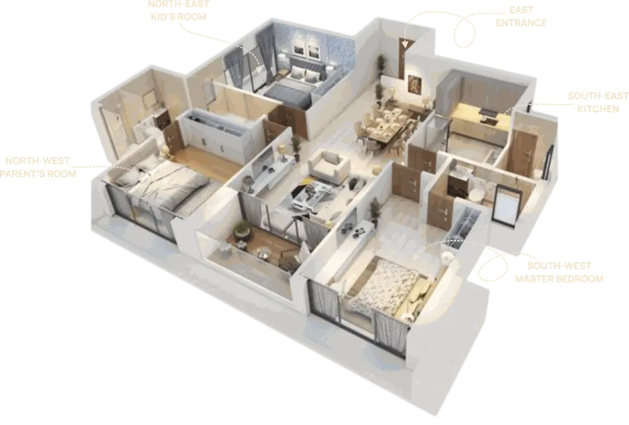 3d model house architect plan directions east west north south apartment flat