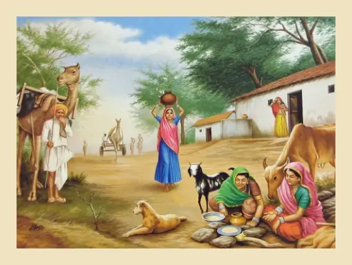 village scene picture painting picture wall